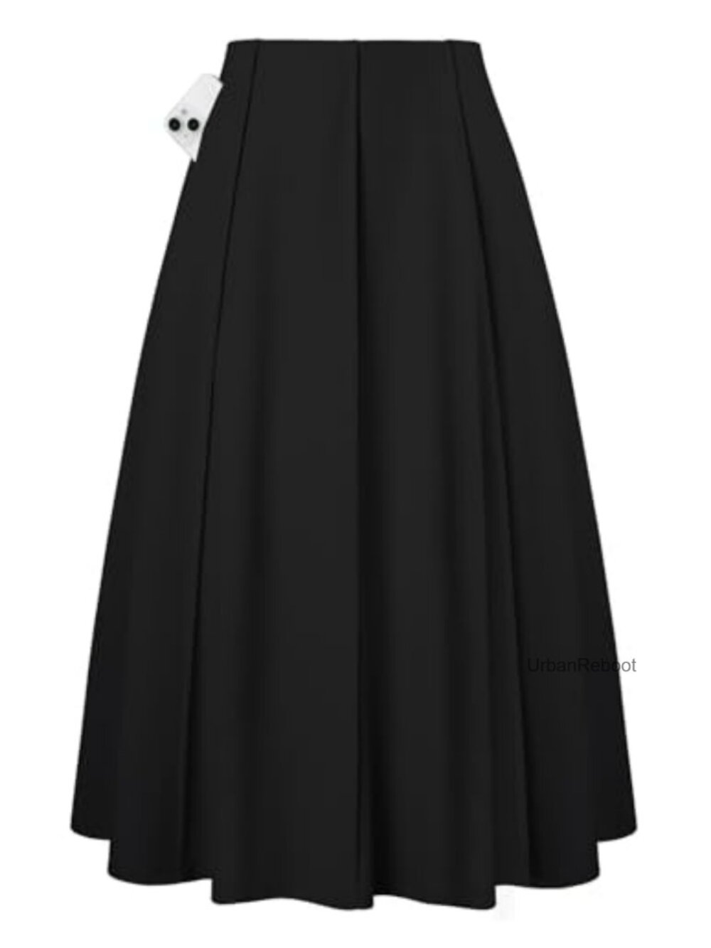 Midi A-Line High Waisted Flowy Skirt with Pockets Polyester Spandex Pleated